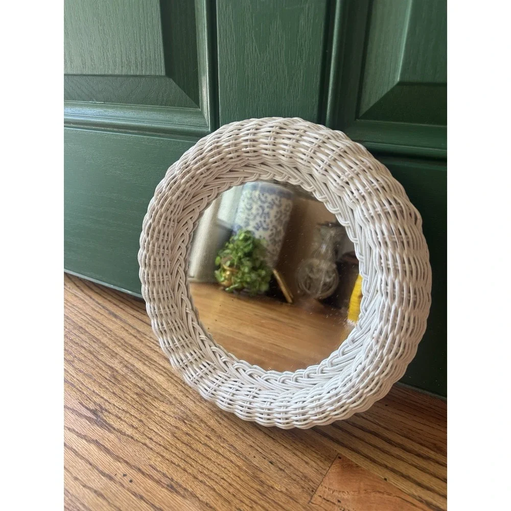 Vintage Wicker Round Wall Mirror | Coastal Cottagecore Boho Decor